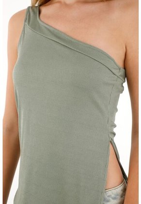 Tennis Camiseta En Rib De Un Solo Hombro Verde Para Mujer