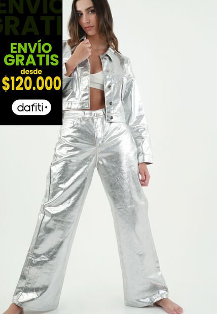 Tennis Pantalón Oversize Plateado Para Mujer