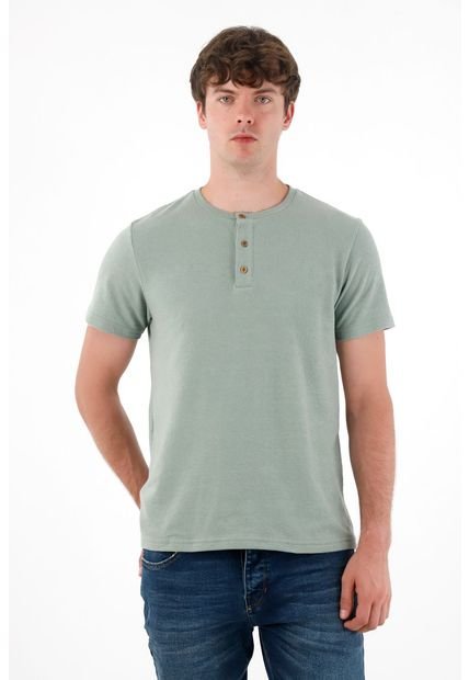 Camiseta En Tela Tejida Verde Para Hombre