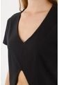 Tennis Camiseta Manga Corta Con Abertura En Delantero Negra Para Mujer de Tennis