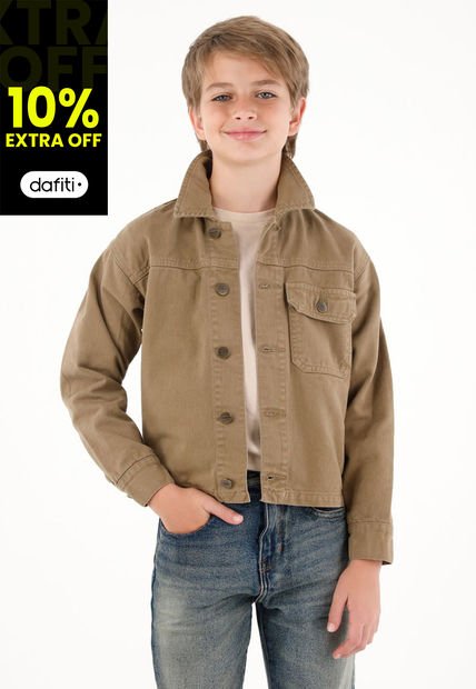 Chaqueta Café De Botones Para Niño