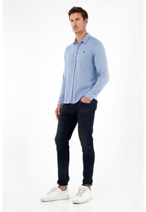 Camisa Azul Tela Tipo Tejida Para Hombre