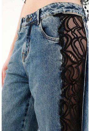 Tennis Jean Wide Leg Con Encaje En Contraste Para Mujer