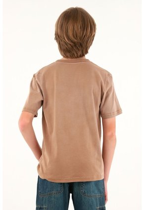 Camiseta Café Con Bolsillo Y Estampado De Moto Para Niño