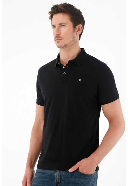 Tennis Polo Negra Cuello Tejido Para Hombre