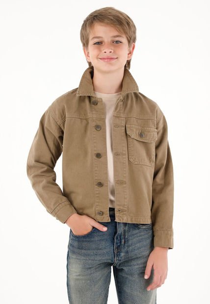 Chaqueta Café De Botones Para Niño