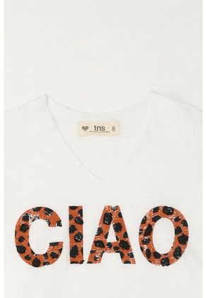 Camiseta Manga Sisa Con Estampado Blanca Para Niña