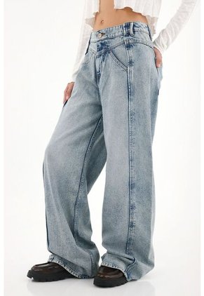 Tennis Jean Wide Leg De Tiro Alto Azul Para Mujer
