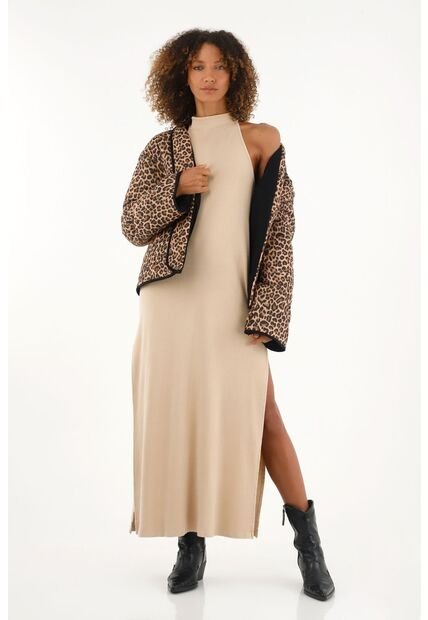 Vestido Crudo Largo Con Aberturas En Costados Para Mujer