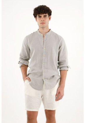 Tennis Camisa Manga Larga Gris En 100% Lino Para Hombre