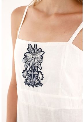 Tennis Vestido Largo Con Vuelo Y Apliques Bordados Crudo De Silueta Ajustada Para Mujer