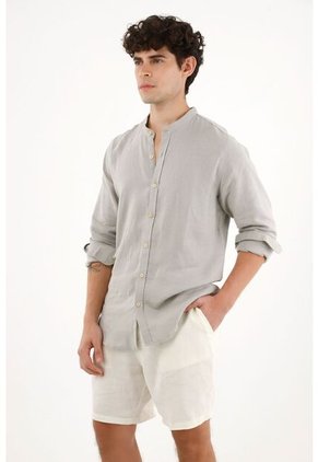 Tennis Camisa Manga Larga Gris En 100% Lino Para Hombre