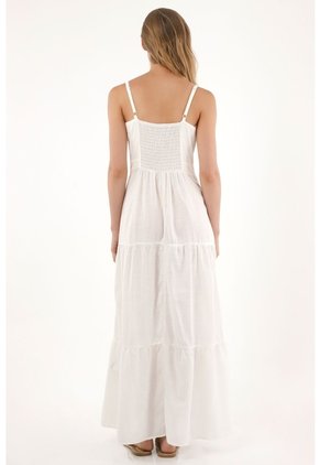 Tennis Vestido Largo Con Vuelo Y Apliques Bordados Crudo De Silueta Ajustada Para Mujer