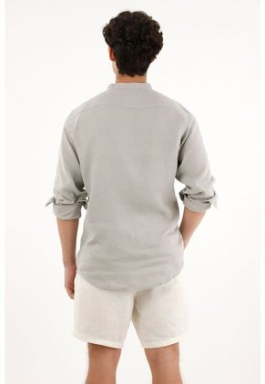 Tennis Camisa Manga Larga Gris En 100% Lino Para Hombre