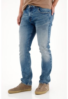 Tennis Jean Nudy Con Desgastes Localizados Azul De Ajuste Relajado Para Hombre