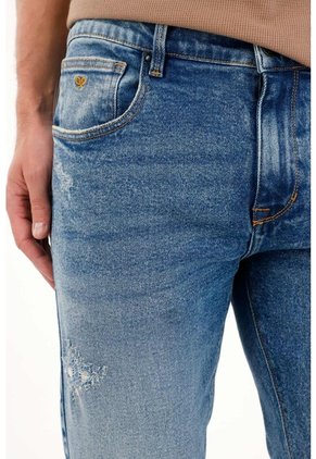 Tennis Jean Nudy Con Desgastes Localizados Azul De Ajuste Relajado Para Hombre