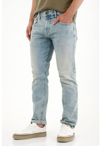 Tennis Jean Recto Con Arrugas 3D Azul Claro Para Hombre