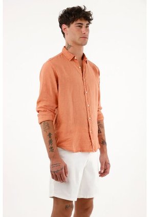 Tennis Camisa Manga Larga Naranja 100% Lino Para Hombre