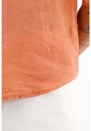 Tennis Camisa Manga Larga Naranja 100% Lino Para Hombre