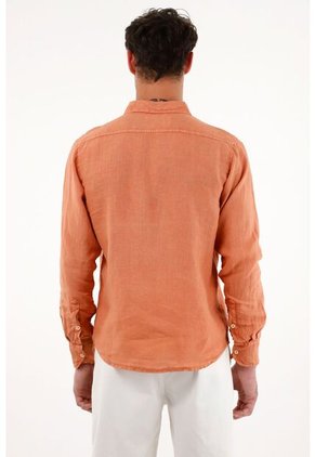 Tennis Camisa Manga Larga Naranja 100% Lino Para Hombre