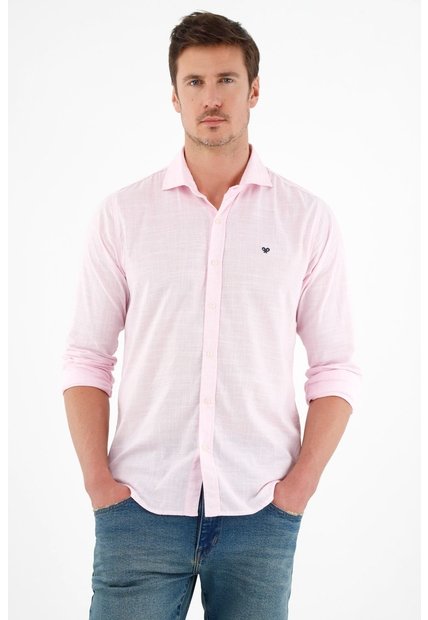 Camisa Rosada Manga Larga Para Hombre