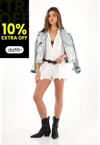 Tennis Overall Corto Crudo Con Bordado Para Mujer Tennis