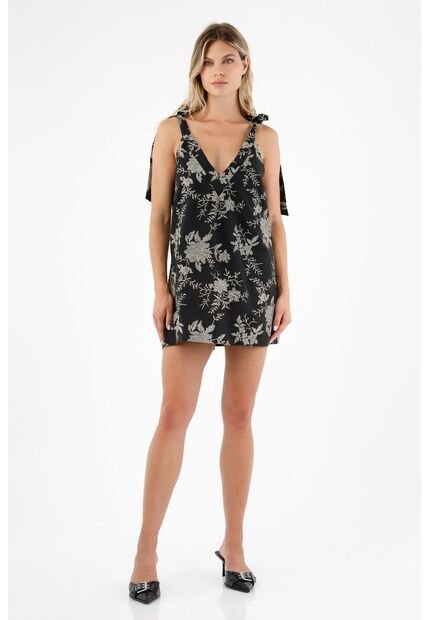 Tennis Vestido Negro Con Detalles Bordados Para Mujer