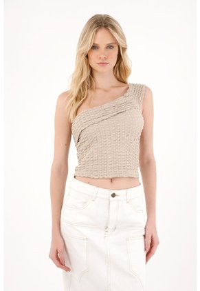 Tennis Camiseta Tela Texturizada Crudo Con Cuello Definido Para Mujer