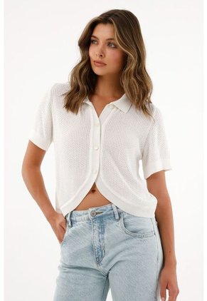 Tennis Camisa Manga Corta Tejida Crudo Para Mujer