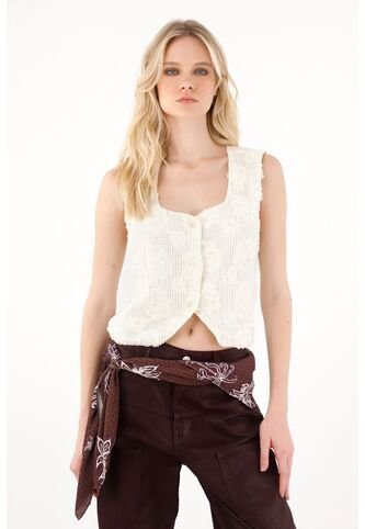 Tennis Chaleco Con Detalle Bordado Sobrepuesto Crudo Para Mujer Tennis