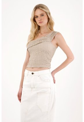 Tennis Camiseta Tela Texturizada Crudo Con Cuello Definido Para Mujer