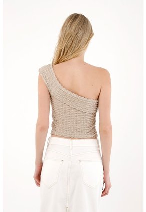 Tennis Camiseta Tela Texturizada Crudo Con Cuello Definido Para Mujer