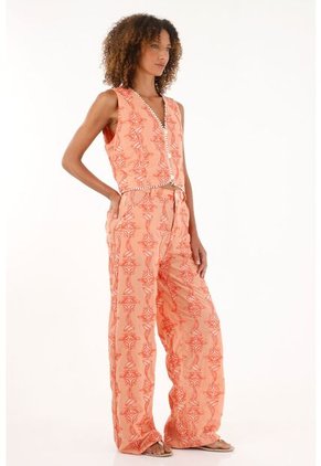 Tennis Pantalón Recto Naranja Con Bordado Para Mujer