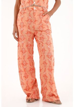 Tennis Pantalón Recto Naranja Con Bordado Para Mujer