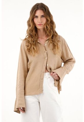 Camisa Manga Larga En Lino 100% Para Mujer