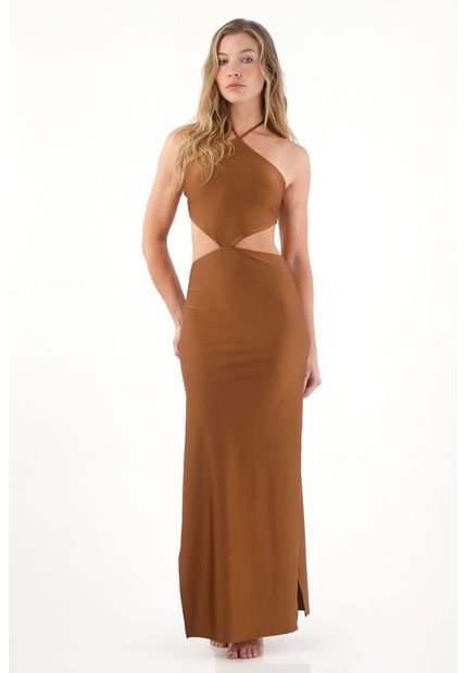 Vestido Largo Con Cut Out En Cintura Café Para Mujer