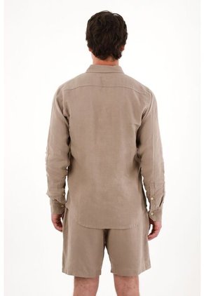 Tennis Camisa En 100% Lino Con Mini Bordado Gris Para Hombre