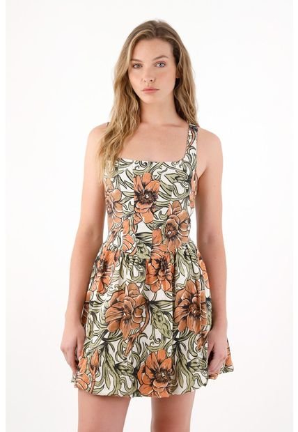 Vestido Corto Con Falda Globo Y Estampado De Flores Para Mujer