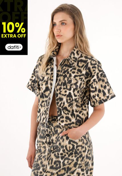 Camisa Crop Con Estampado De Animal Print Para Mujer