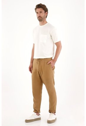 Tennis Pantalón Chino En 100% Lino Café De Ajuste Cómodo Para Hombre