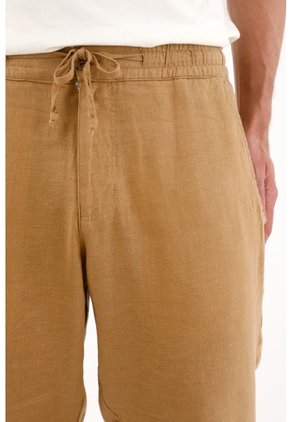 Tennis Pantalón Chino En 100% Lino Café De Ajuste Cómodo Para Hombre