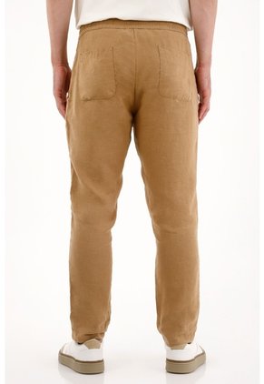 Tennis Pantalón Chino En 100% Lino Café De Ajuste Cómodo Para Hombre