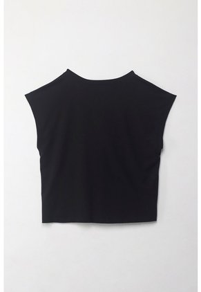Tennis Camiseta Manga Sisa Negra Con Acabado Acanalado Para Mujer