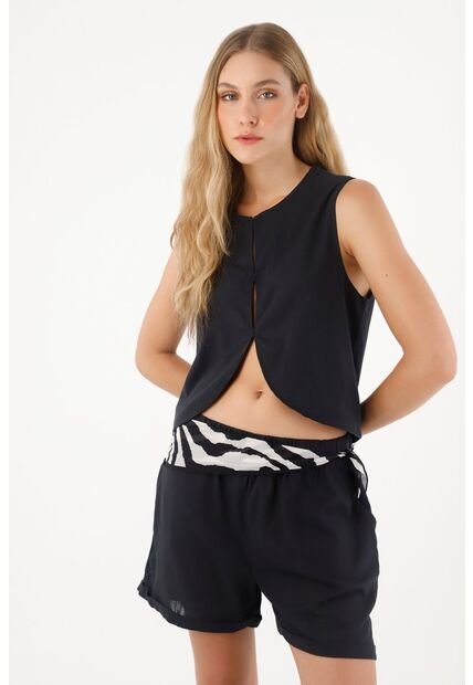 Tennis Chaleco Con Diseño Curvo Negro Para Mujer