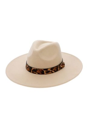 Sombrero De Mujer, Estilo Texano Con Cinta De Animal Print Decorativa, Color Crudo