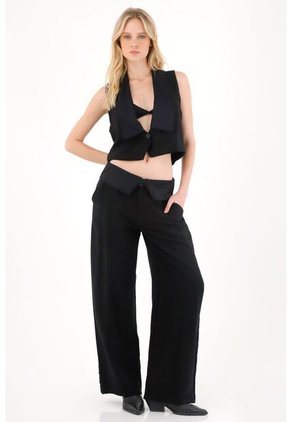 Tennis Chaleco Con Solapa En Tela Tipo Satín Negro Para Mujer