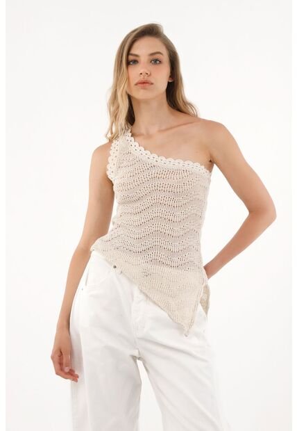 Tennis Camiseta Crudo Con Apariencia Tejida Para Mujer