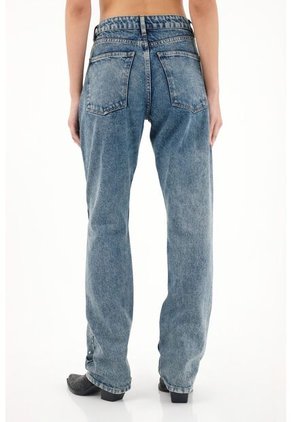 Tennis Jean Recto De Tiro Medio Con Apliques De Brillo Para Mujer