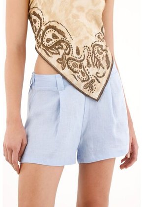 Tennis Short En 100% Lino Azul Para Mujer