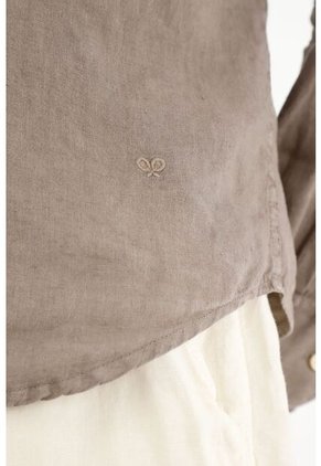 Camisa Café 100% Lino Para Hombre